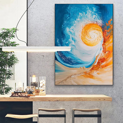 SOLAR FLARE: Abstract Ocean Sunrise Impasto Oil Painting | Abstract mood, soft natural light studio shot