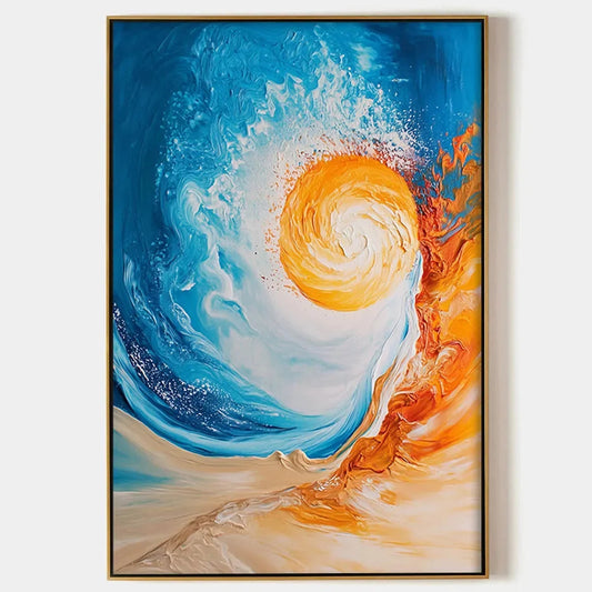 SOLAR FLARE: Abstract Ocean Sunrise Impasto Oil Painting | hanging in living room, Abstract wall art