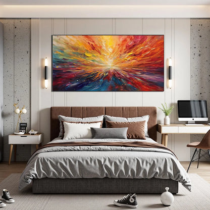 SOLAR FLARE: Textured Impasto Abstract Oil Painting | Abstract mood, soft natural light studio shot
