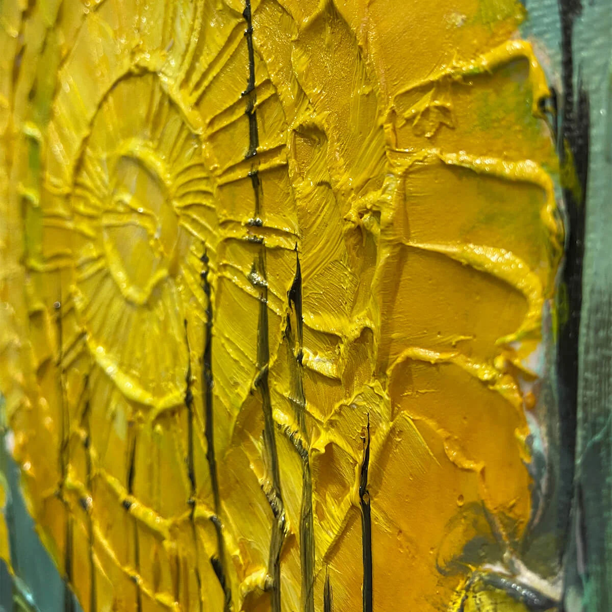 SOLAR FOREST: Abstract Forest Landscape Impasto Oil Painting | rectangular format, hand-painted canvas edge