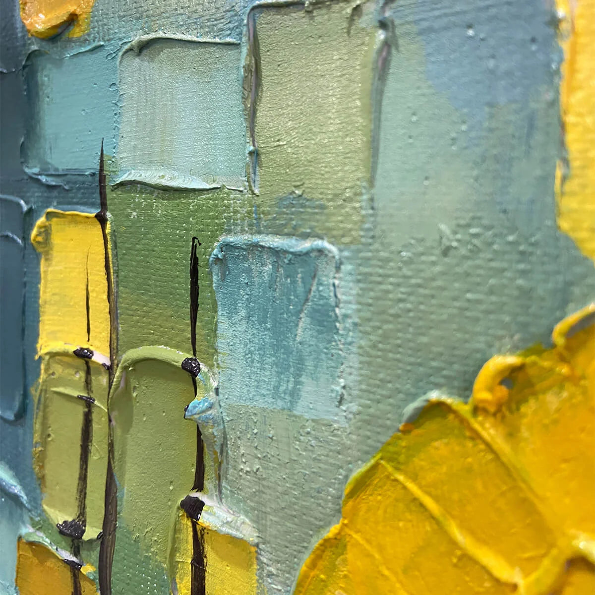 SOLAR FOREST: Abstract Forest Landscape Impasto Oil Painting | rolled canvas, ready for custom framing