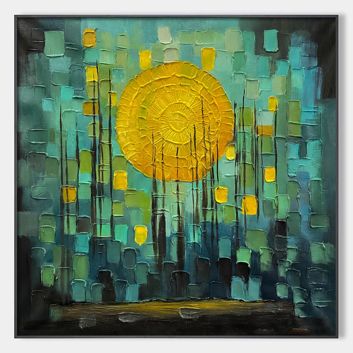 SOLAR FOREST: Abstract Forest Landscape Impasto Oil Painting | hanging in living room, Figurative wall art