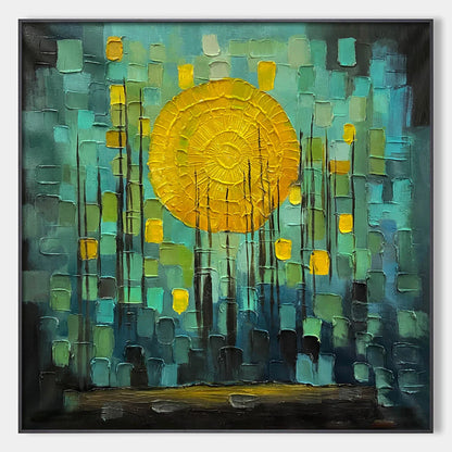 SOLAR FOREST: Abstract Forest Landscape Impasto Oil Painting | hanging in living room, Figurative wall art