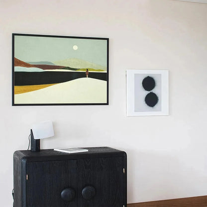 SOLITARY FIGURE IN MINIMALIST LANDSCAPE: Serene Landscape Painting, Horizontal Wall Art | multi-color palette, original oil on stretched canvas art