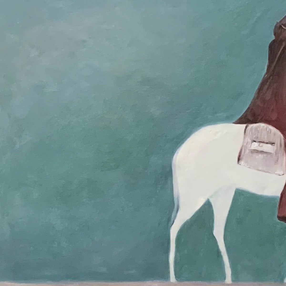 SOLITARY RIDER: Minimalist Horse and Rider Painting, Panoramic Wall Art | rectangular format, hand-painted canvas edge