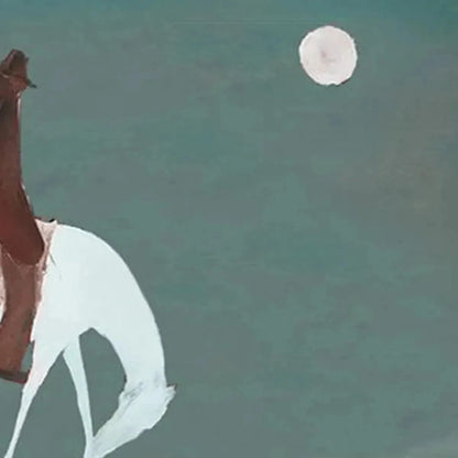 SOLITARY RIDER: Minimalist Horse and Rider Painting, Panoramic Wall Art | Minimalist mood, soft natural light studio shot