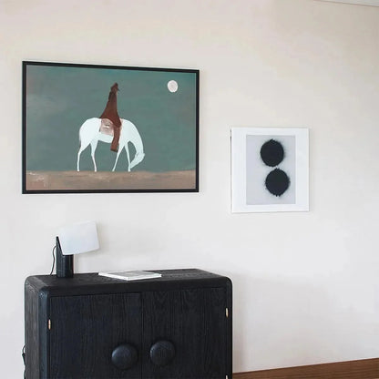 SOLITARY RIDER: Minimalist Horse and Rider Painting, Panoramic Wall Art | texture detail, palette knife marks visible