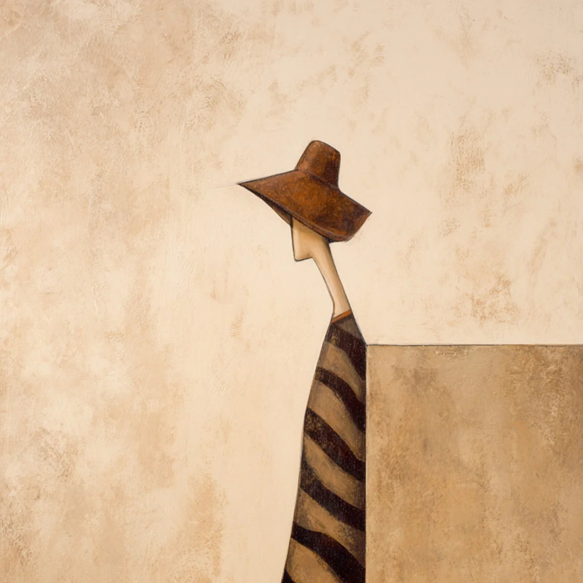 SOLITUDE: Minimalist Figurative Painting in Earthy Tones | rectangular format, hand-painted canvas edge