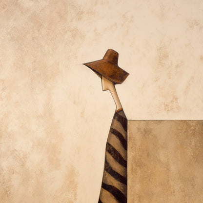 SOLITUDE: Minimalist Figurative Painting in Earthy Tones | rectangular format, hand-painted canvas edge