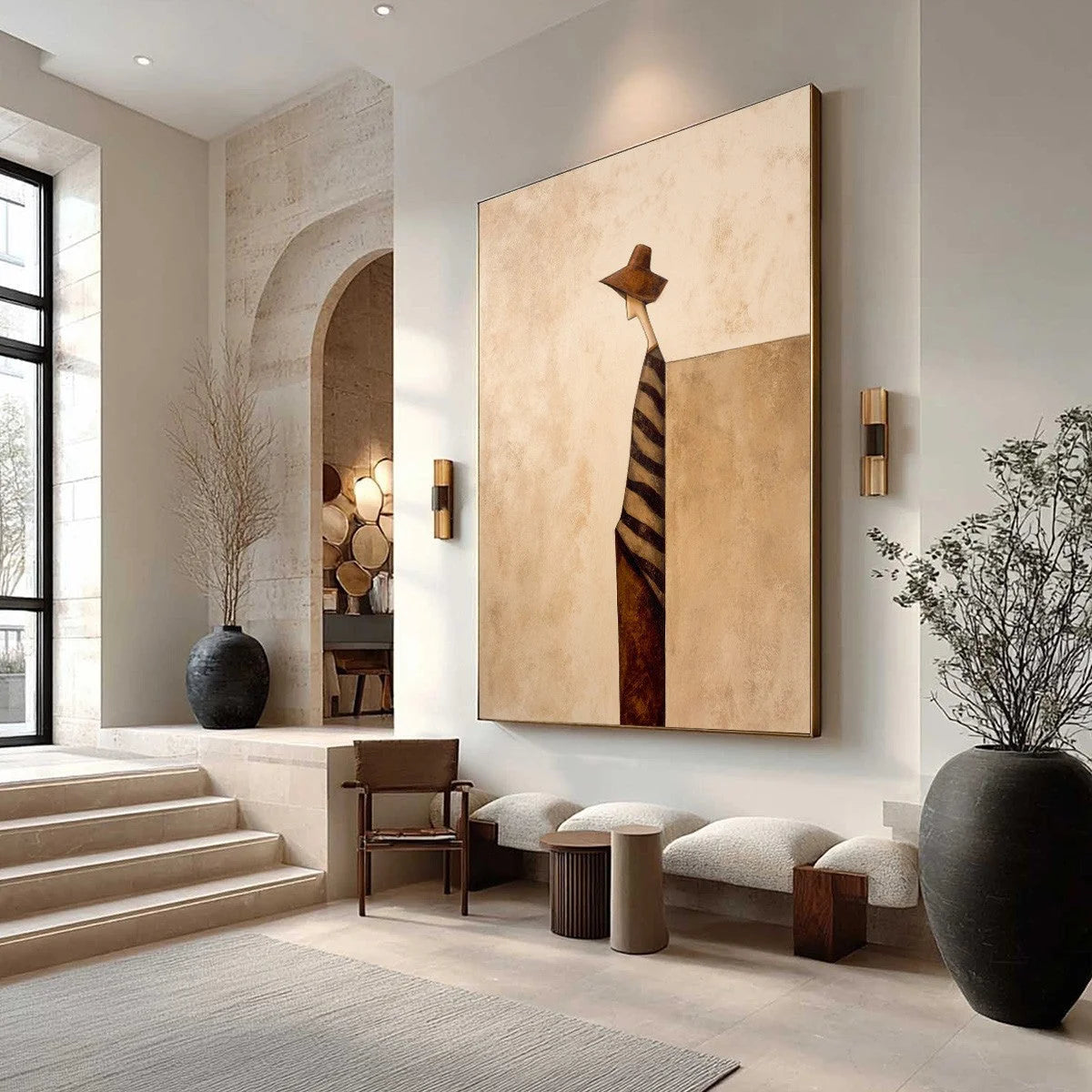 SOLITUDE: Minimalist Figurative Painting in Earthy Tones | Minimalist mood, soft natural light studio shot