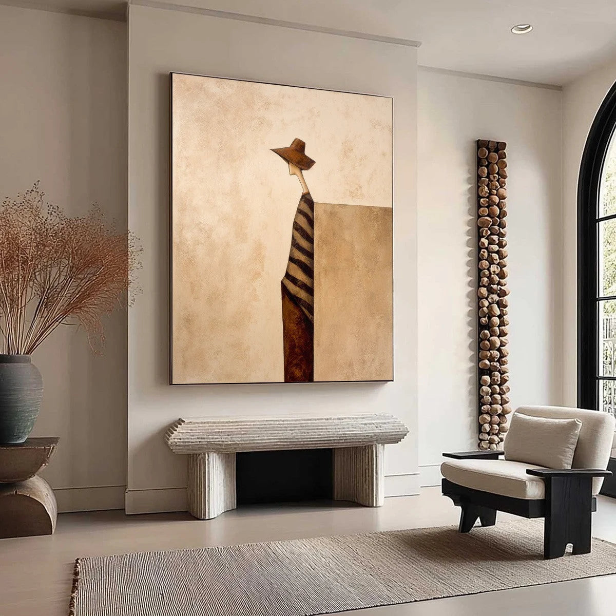 SOLITUDE: Minimalist Figurative Painting in Earthy Tones | multi-color palette, original oil on stretched canvas art