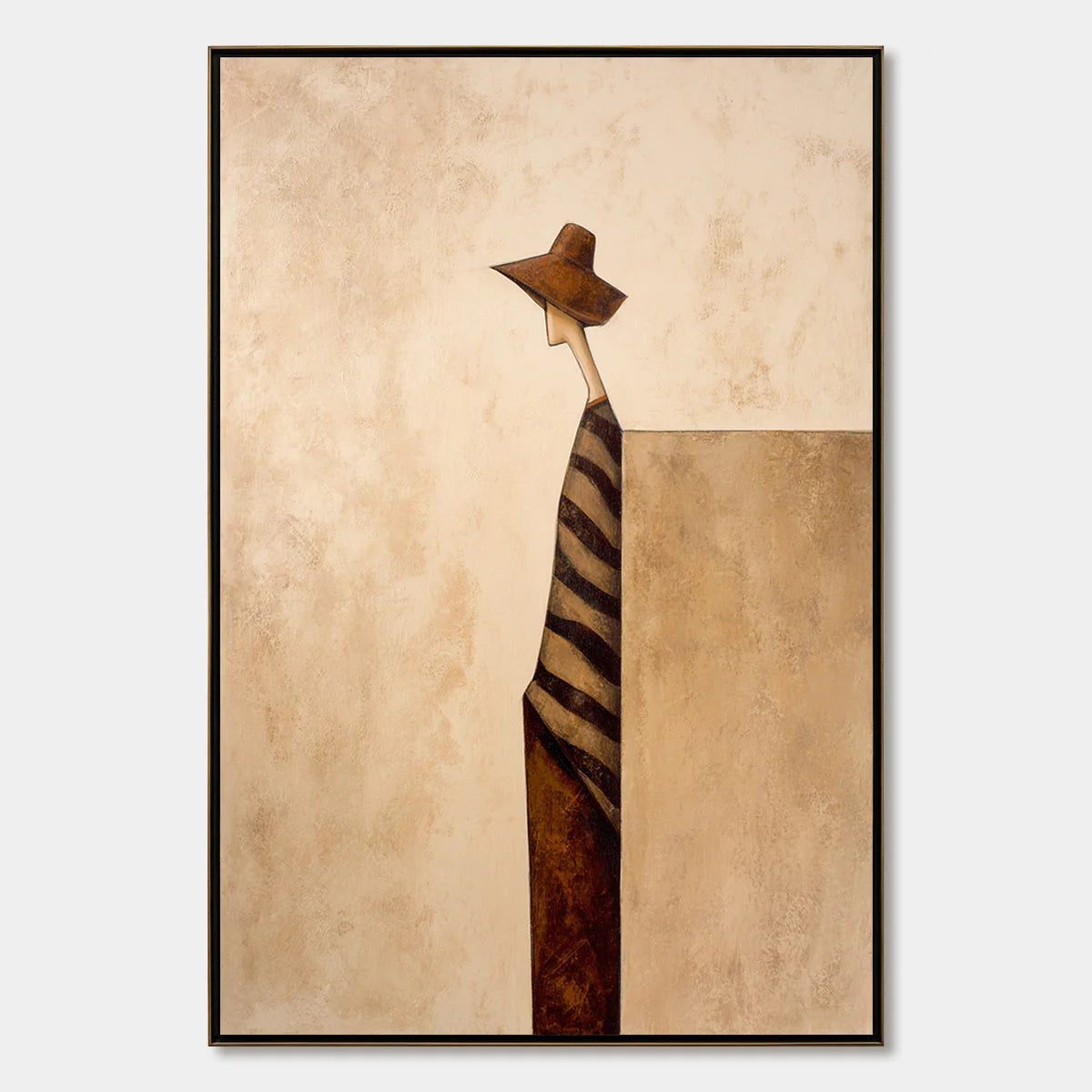 SOLITUDE: Minimalist Figurative Painting in Earthy Tones | hanging in living room, Minimalist wall art