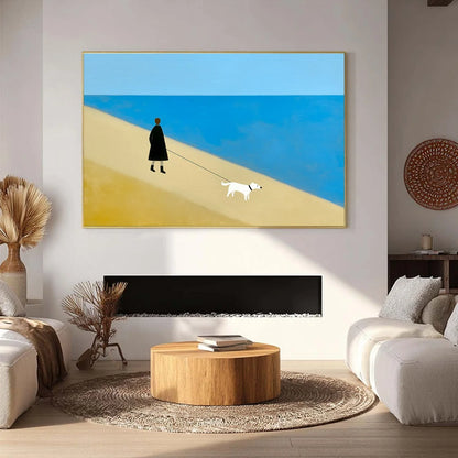 SOLITUDE: Minimalist Seaside Companion Painting | gold frame stretched on neutral wall