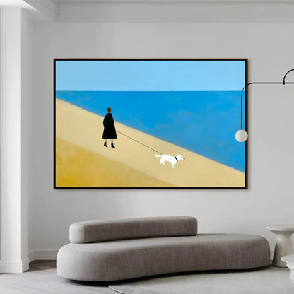 SOLITUDE: Minimalist Seaside Companion Painting | black frame version on white wall