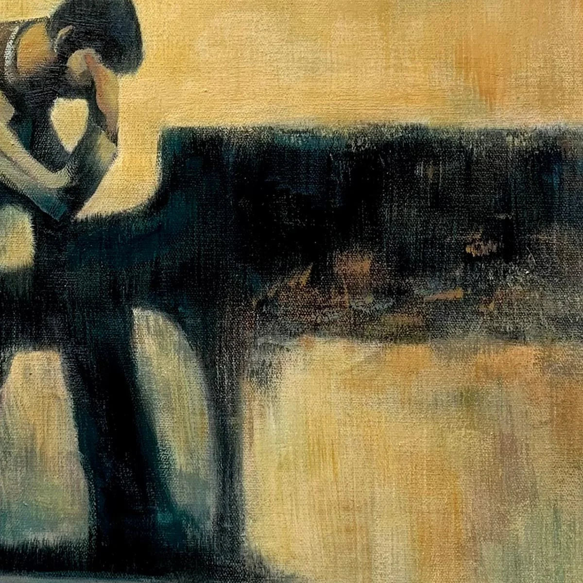 SOLITUDE SONATA: Expressive Figurative Piano Oil Painting | rectangular format, hand-painted canvas edge