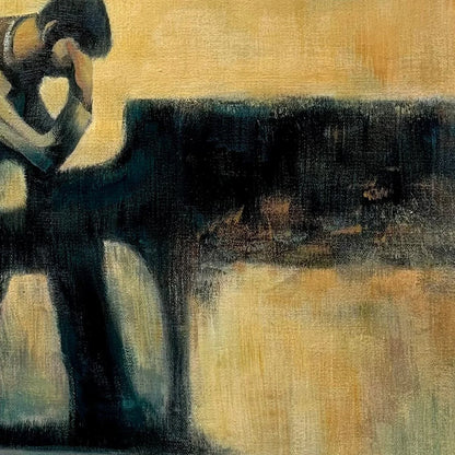 SOLITUDE SONATA: Expressive Figurative Piano Oil Painting | rectangular format, hand-painted canvas edge