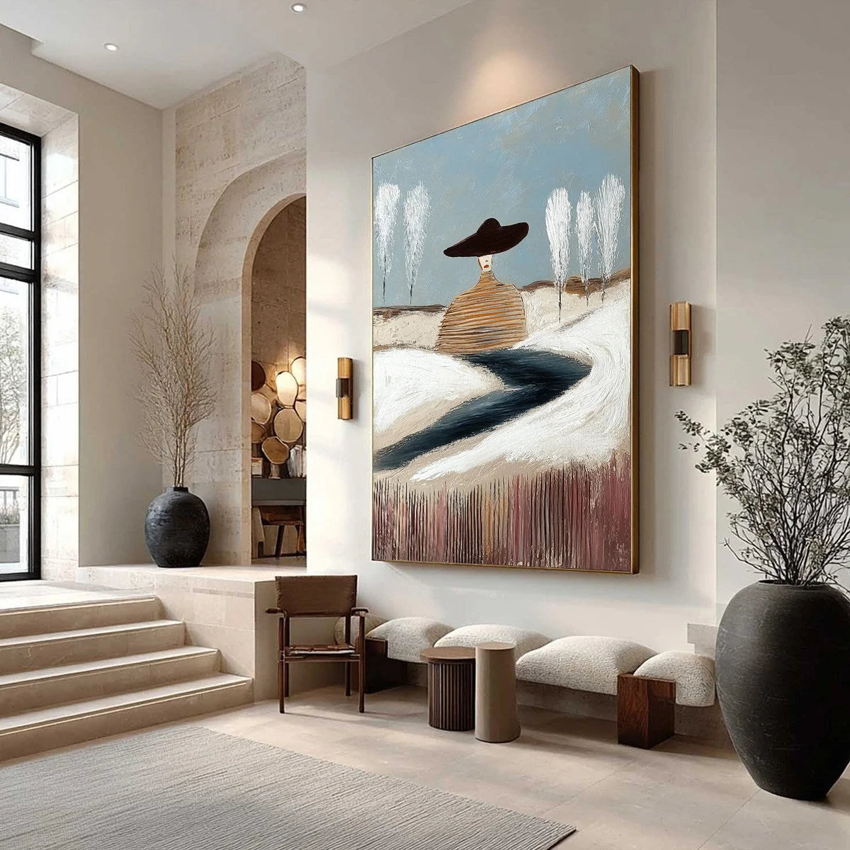 SOLITUDE: Textured Figurative Painting of a Woman in a Winterscape | Figurative mood, soft natural light studio shot