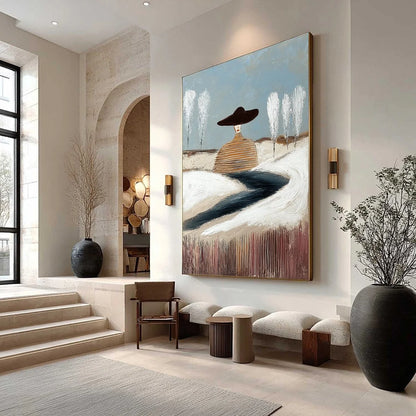 SOLITUDE: Textured Figurative Painting of a Woman in a Winterscape | Figurative mood, soft natural light studio shot