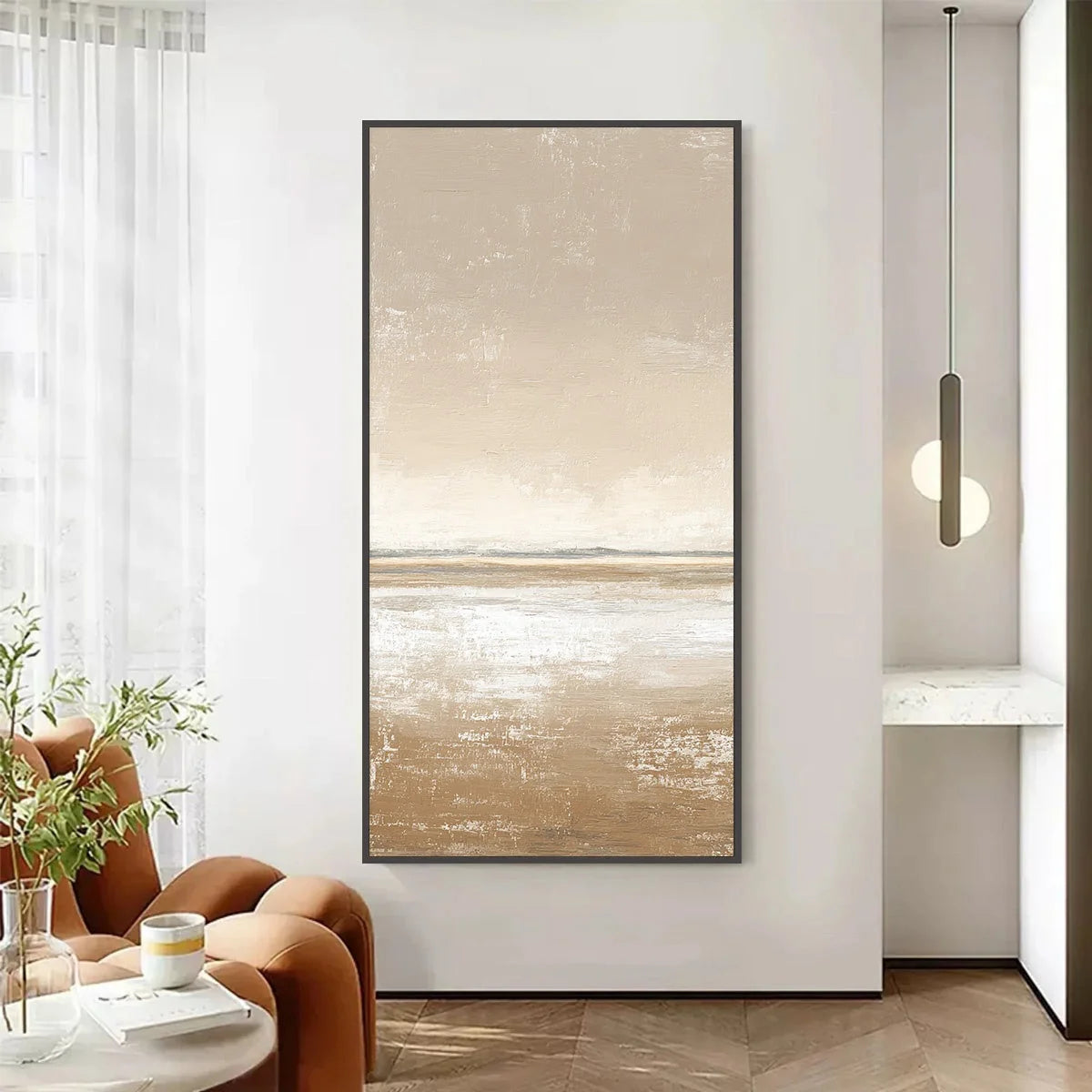 SOLITUDE: Textured Minimalist Wabi Sabi Seascape | Minimalist closeup, raised brushwork detail