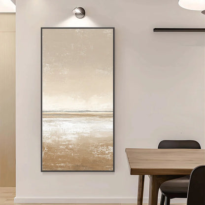 SOLITUDE: Textured Minimalist Wabi Sabi Seascape | gold frame stretched on neutral wall