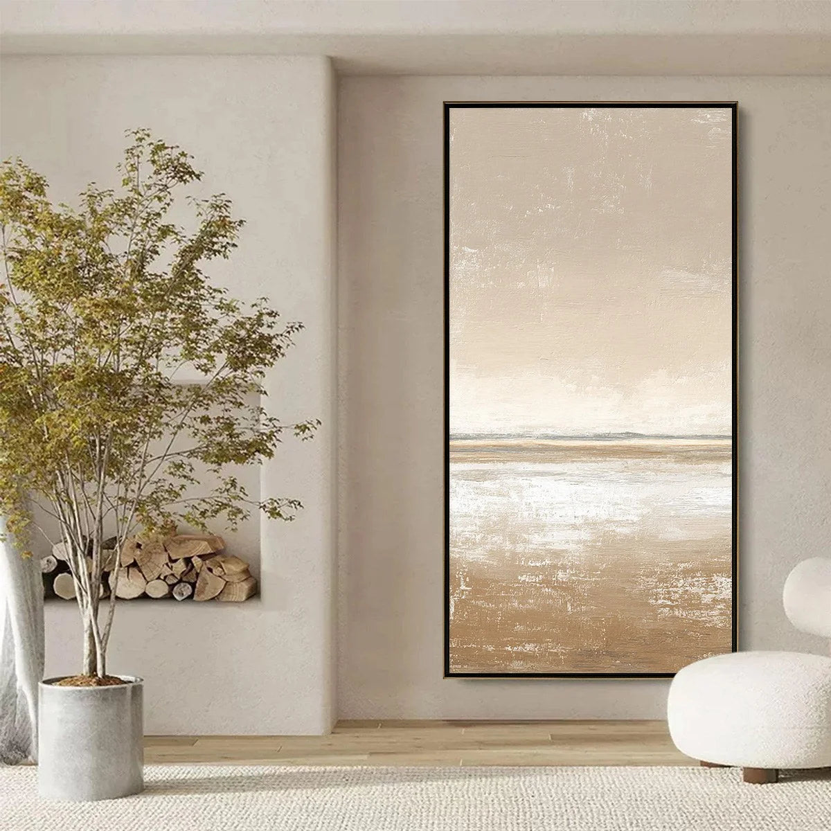 SOLITUDE: Textured Minimalist Wabi Sabi Seascape | black frame version on white wall