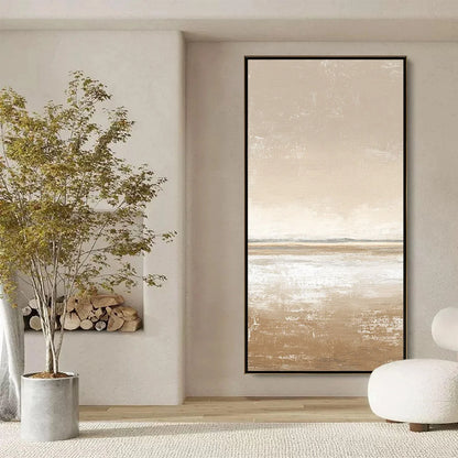 SOLITUDE: Textured Minimalist Wabi Sabi Seascape | black frame version on white wall