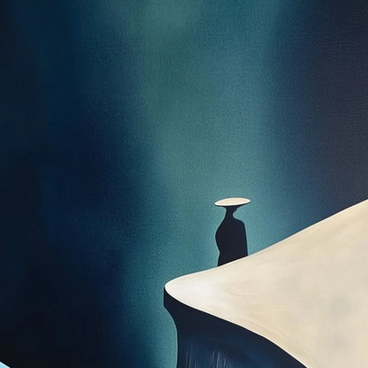 SOLITUDE'S EDGE: Minimalist Abstract Landscape with Figure Painting | rectangular format, hand-painted canvas edge