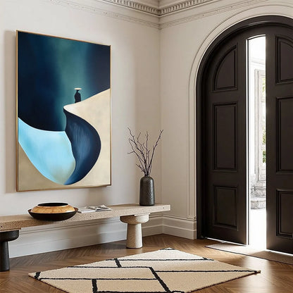 SOLITUDE'S EDGE: Minimalist Abstract Landscape with Figure Painting | multi-color palette, original oil on stretched canvas art