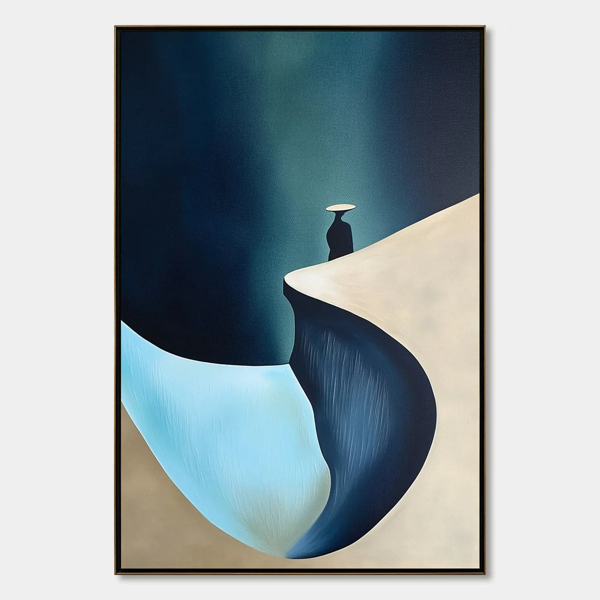 SOLITUDE'S EDGE: Minimalist Abstract Landscape with Figure Painting | hanging in living room, Minimalist wall art