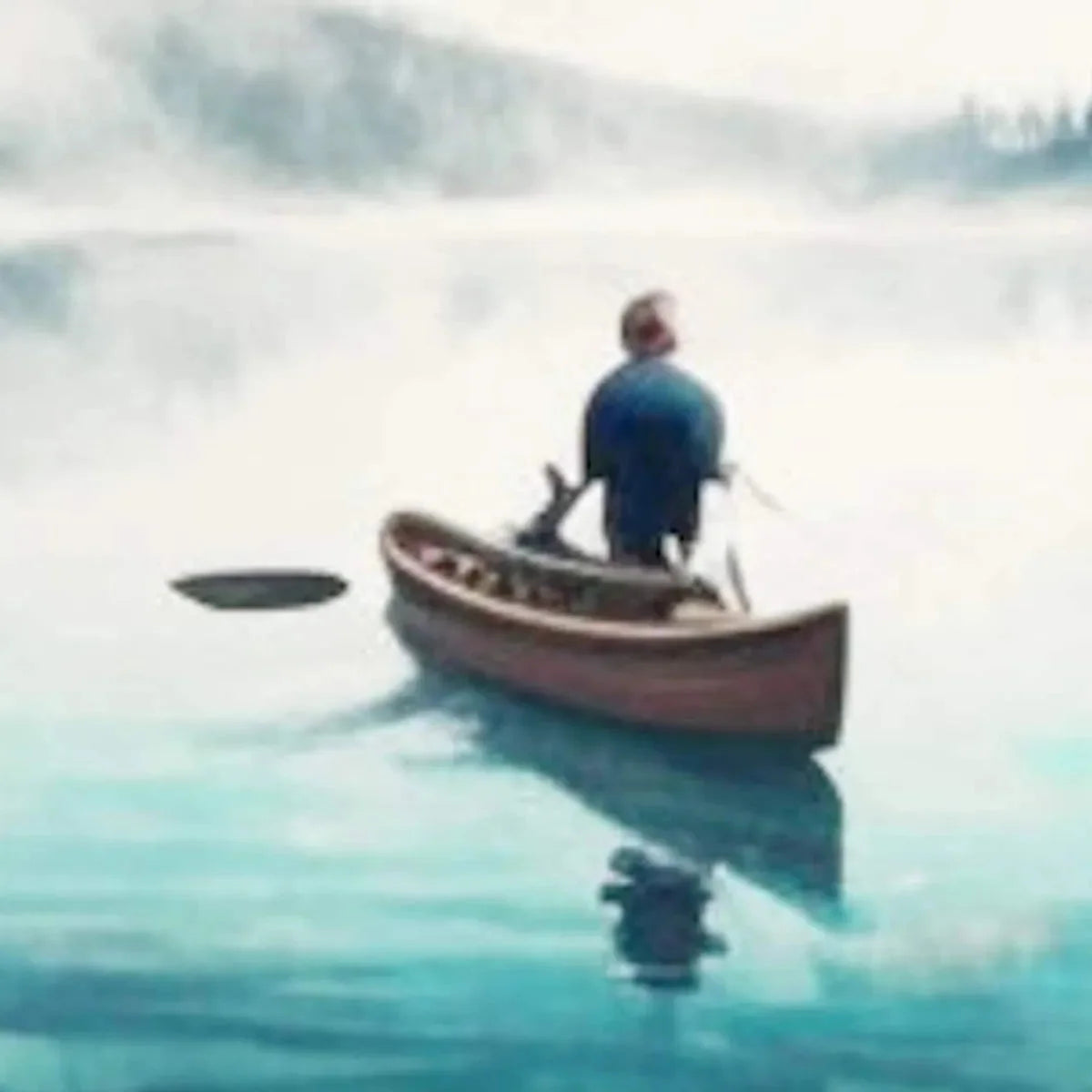 SOLITUDE'S EMBRACE: Panoramic Lake and Mountain Landscape Oil Painting with Canoe | rolled canvas, ready for custom framing