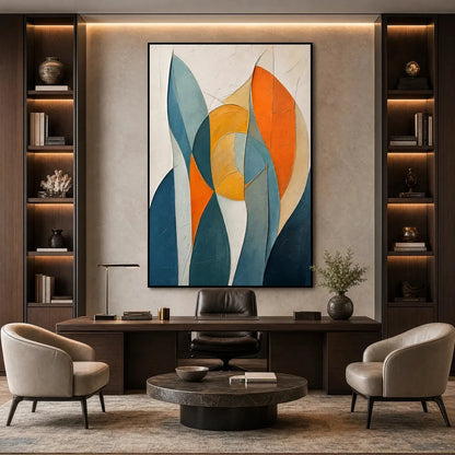 SOLSTICE: Textured Geometric Abstract Oil Painting | Minimalist closeup, raised brushwork detail