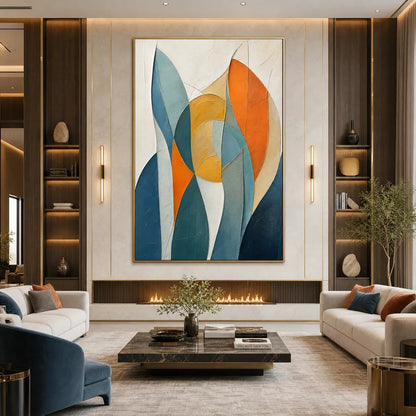 SOLSTICE: Textured Geometric Abstract Oil Painting | Minimalist mood, soft natural light studio shot