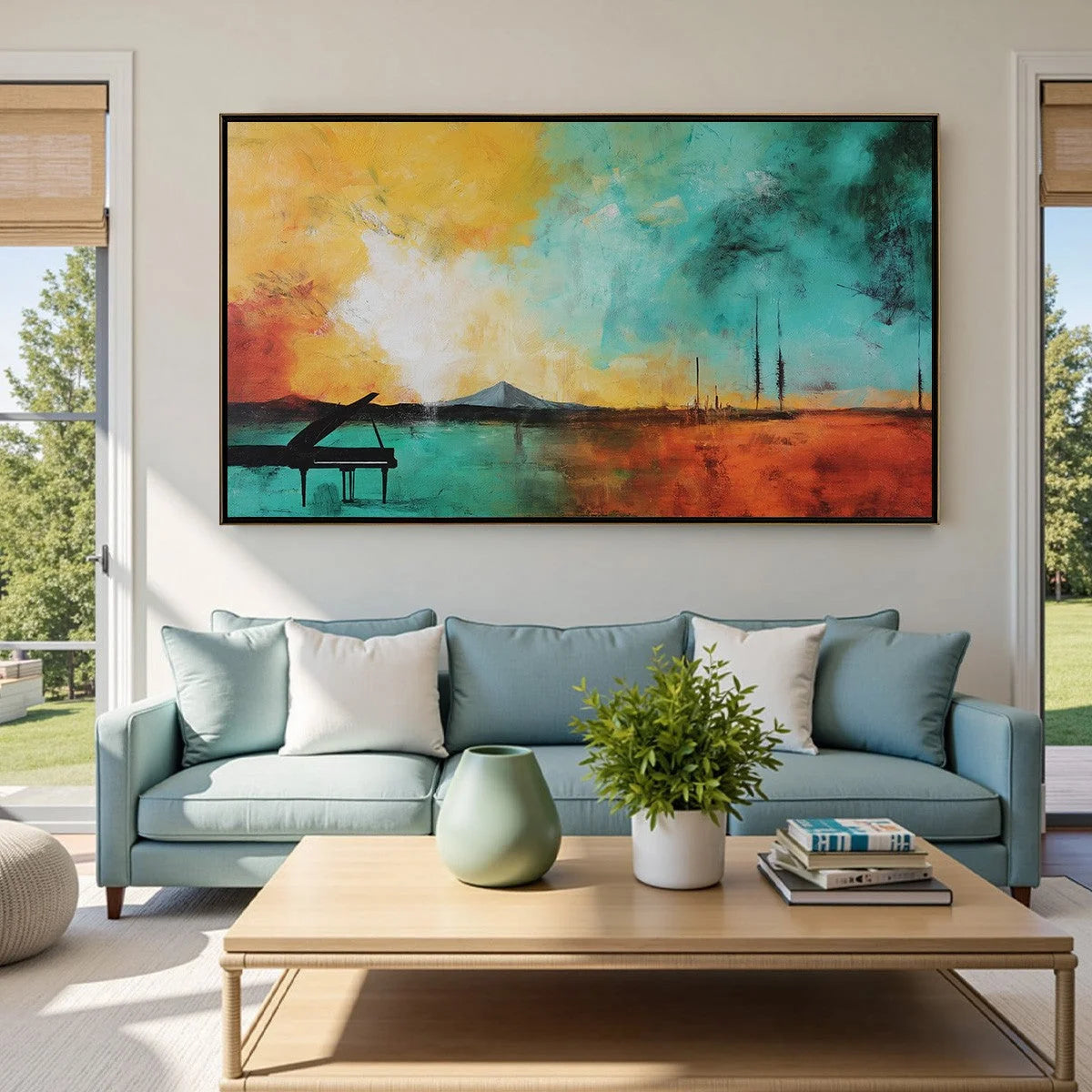SONATA HORIZON: Vibrant Abstract Landscape Oil Painting | Abstract closeup, raised brushwork detail