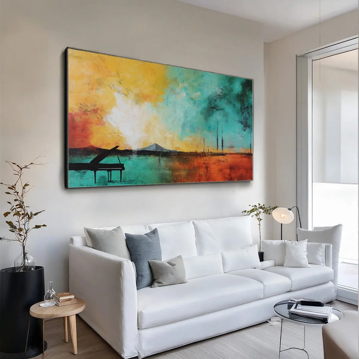 SONATA HORIZON: Vibrant Abstract Landscape Oil Painting | rectangular format, hand-painted canvas edge