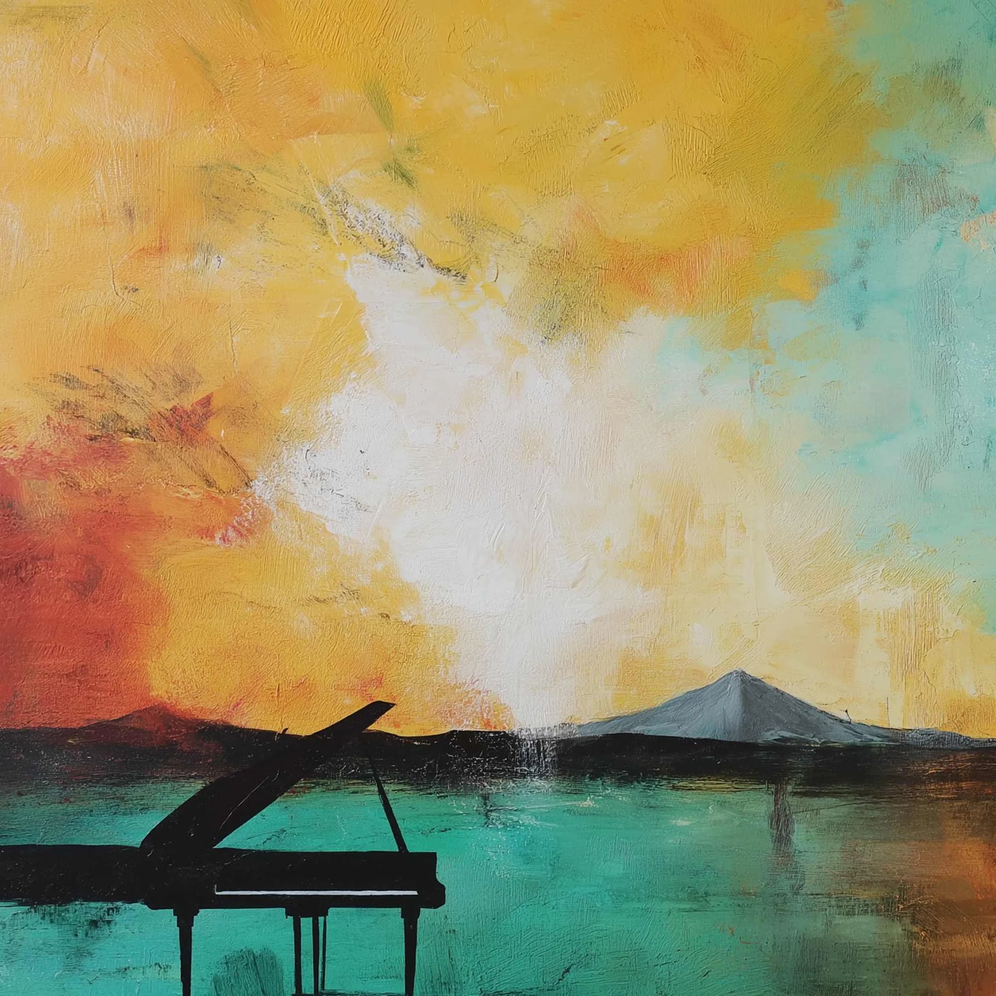 SONATA HORIZON: Vibrant Abstract Landscape Oil Painting | Abstract mood, soft natural light studio shot