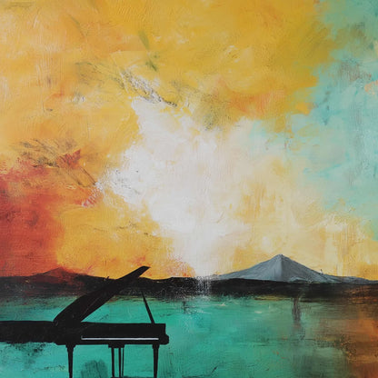 SONATA HORIZON: Vibrant Abstract Landscape Oil Painting | Abstract mood, soft natural light studio shot