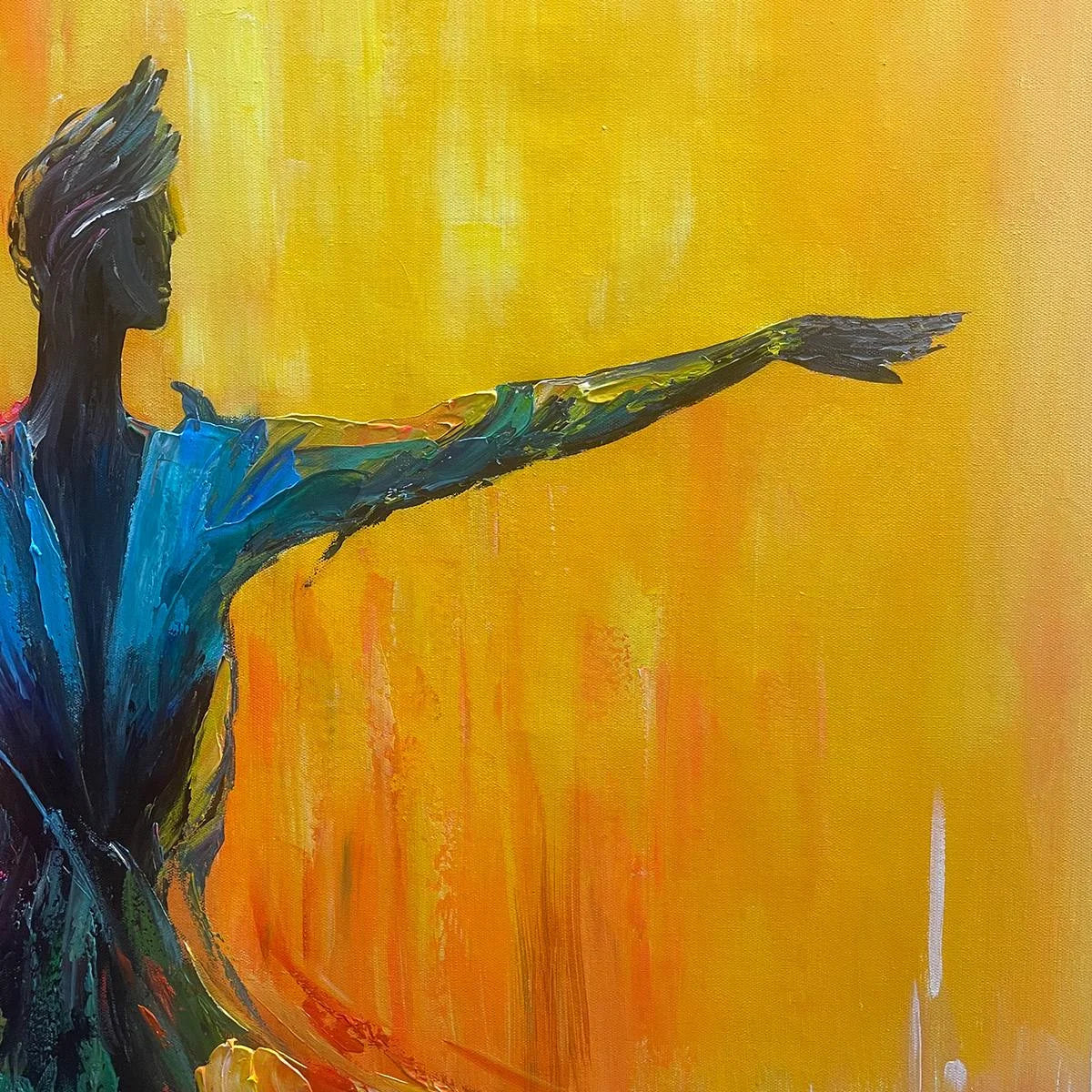 SOULFLIGHT: Textured Impasto Figurative Oil Painting of Dancer | rectangular format, hand-painted canvas edge
