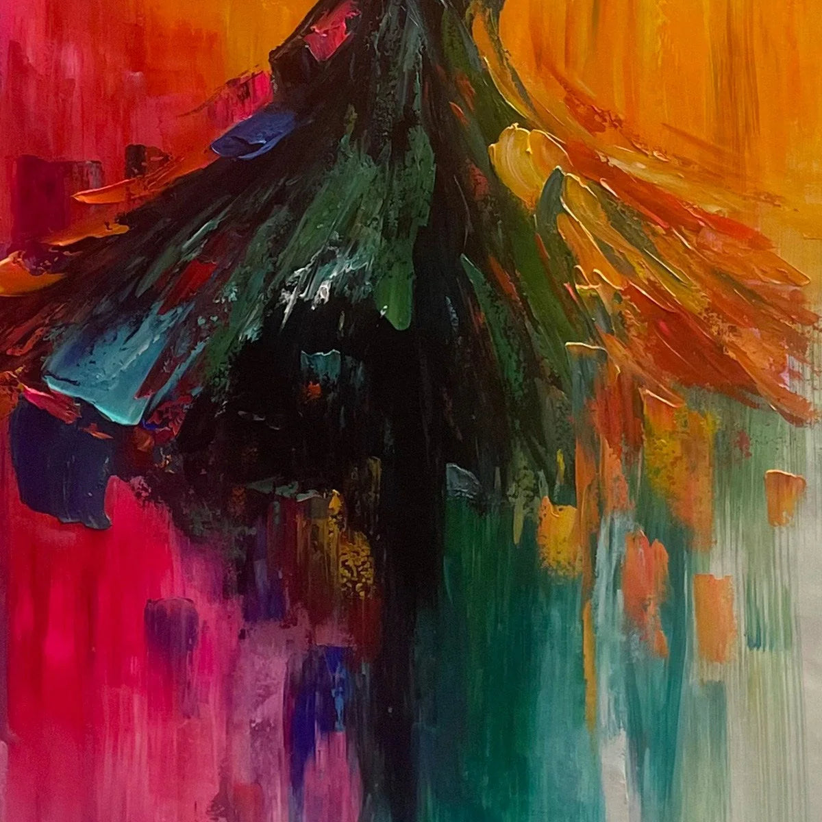 SOULFLIGHT: Textured Impasto Figurative Oil Painting of Dancer | black frame version on white wall