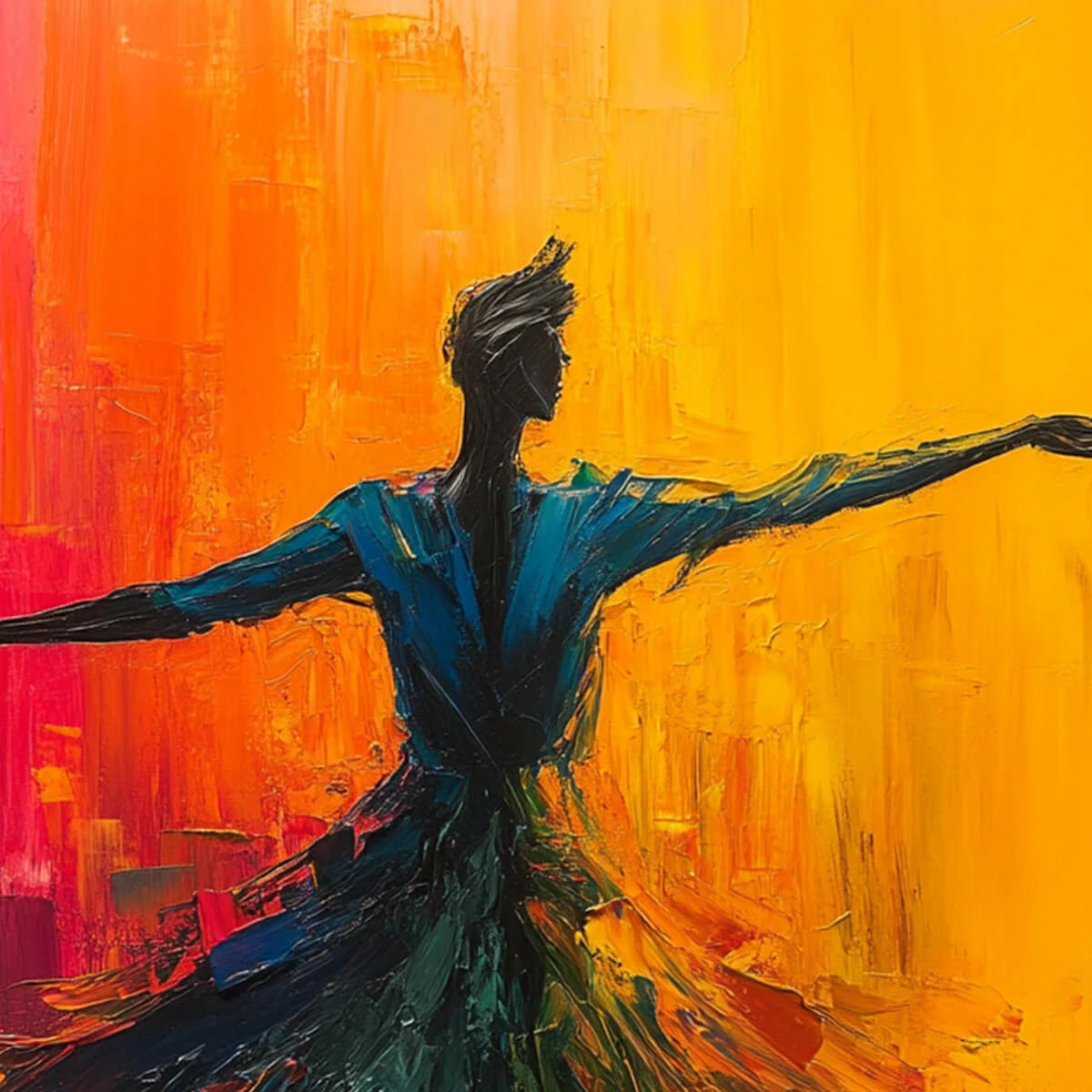 SOULFLIGHT: Textured Impasto Figurative Oil Painting of Dancer | multi-color palette, original oil on stretched canvas art