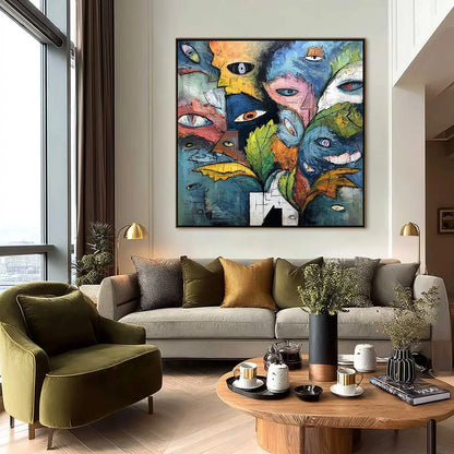 SPECTATORS: Large Colorful Abstract Faces Impasto Painting | Abstract closeup, raised brushwork detail