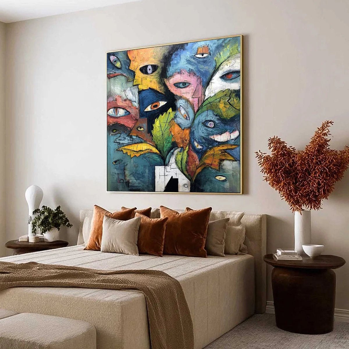 SPECTATORS: Large Colorful Abstract Faces Impasto Painting | Abstract mood, soft natural light studio shot
