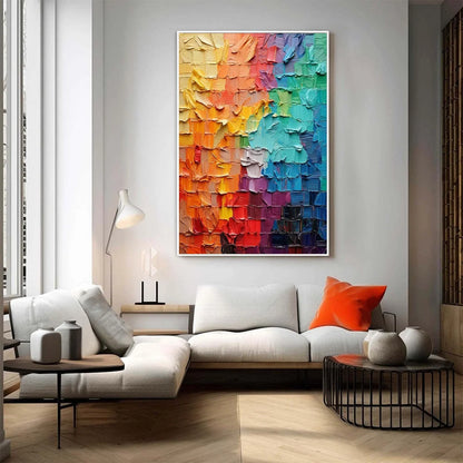 SPECTRUM MOSAIC: Textured Impasto Abstract Oil Painting | Abstract closeup, raised brushwork detail