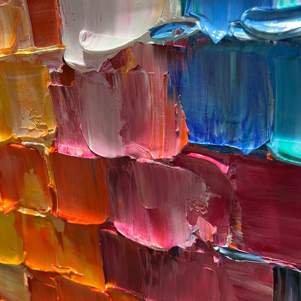 SPECTRUM MOSAIC: Textured Impasto Abstract Oil Painting | rectangular format, hand-painted canvas edge