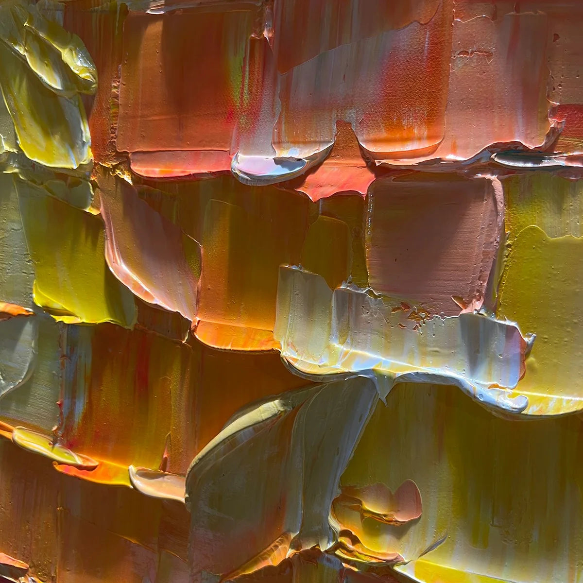 SPECTRUM MOSAIC: Textured Impasto Abstract Oil Painting | black frame version on white wall