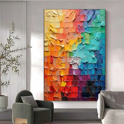 SPECTRUM MOSAIC: Textured Impasto Abstract Oil Painting | Abstract mood, soft natural light studio shot
