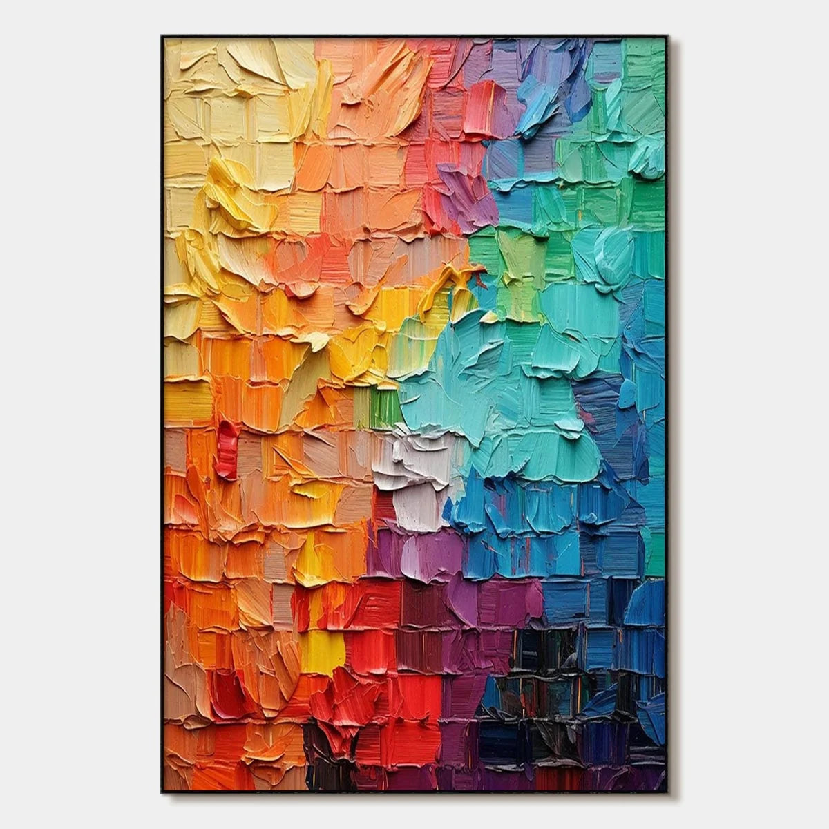 SPECTRUM MOSAIC: Textured Impasto Abstract Oil Painting | hanging in living room, Abstract wall art