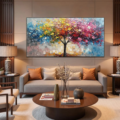 SPECTRUM OF JOY: Textured Impasto Tree Oil Painting | Figurative closeup, raised brushwork detail