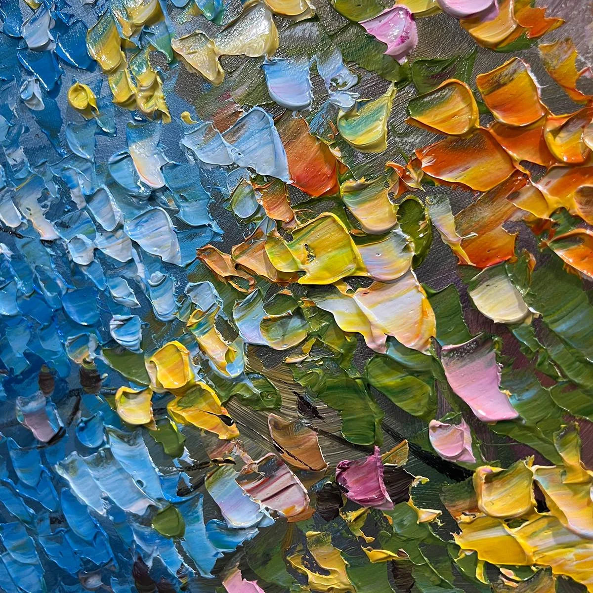 SPECTRUM OF JOY: Textured Impasto Tree Oil Painting | rectangular format, hand-painted canvas edge