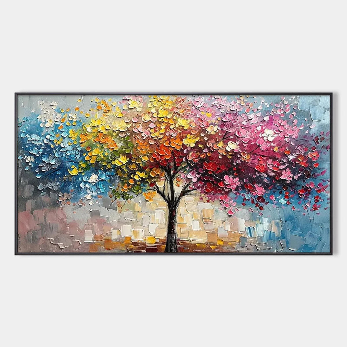 SPECTRUM OF JOY: Textured Impasto Tree Oil Painting | hanging in living room, Figurative wall art