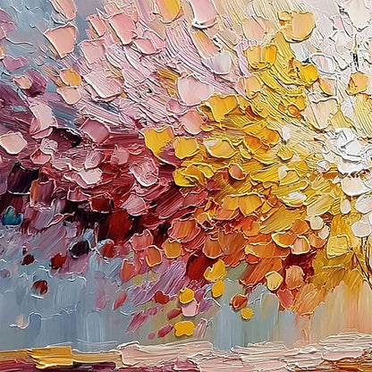 SPECTRUM OF LIFE: Colorful Abstract Tree Impasto Palette Knife Painting | rectangular format, hand-painted canvas edge